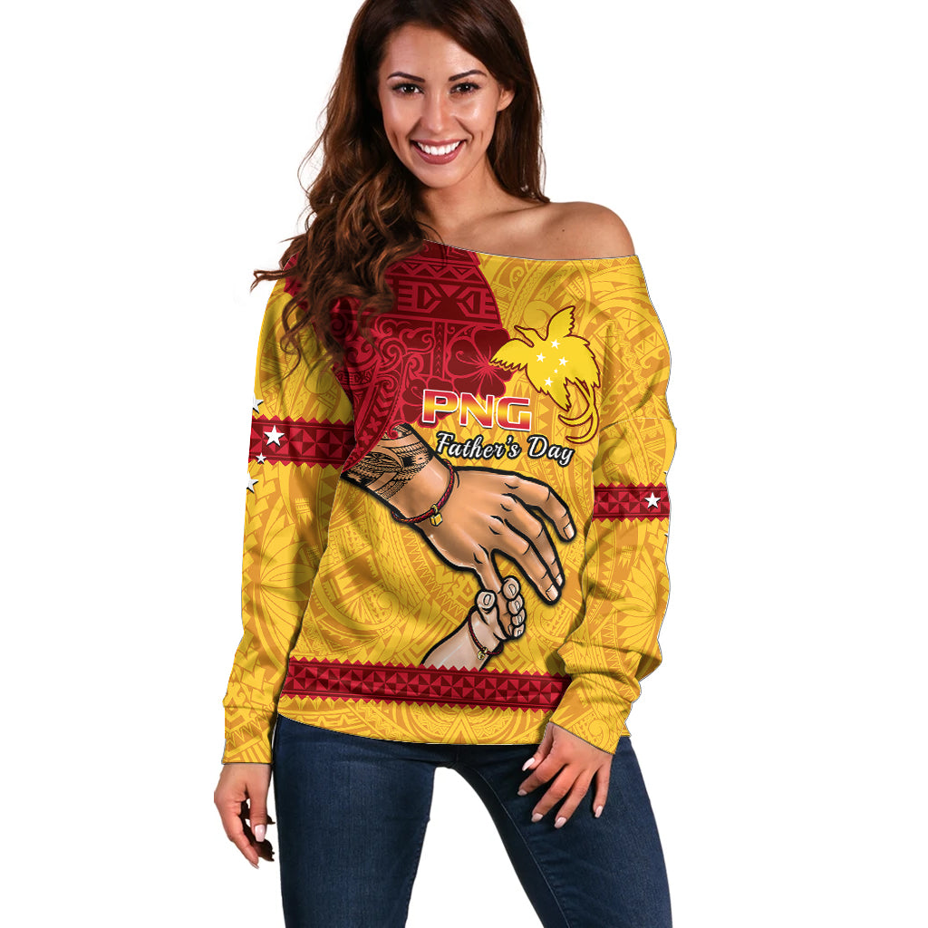 Personalised Father Day Papua New Guinea Off Shoulder Sweater PNG I Love You Dad Yellow Version - Wonder Print Shop