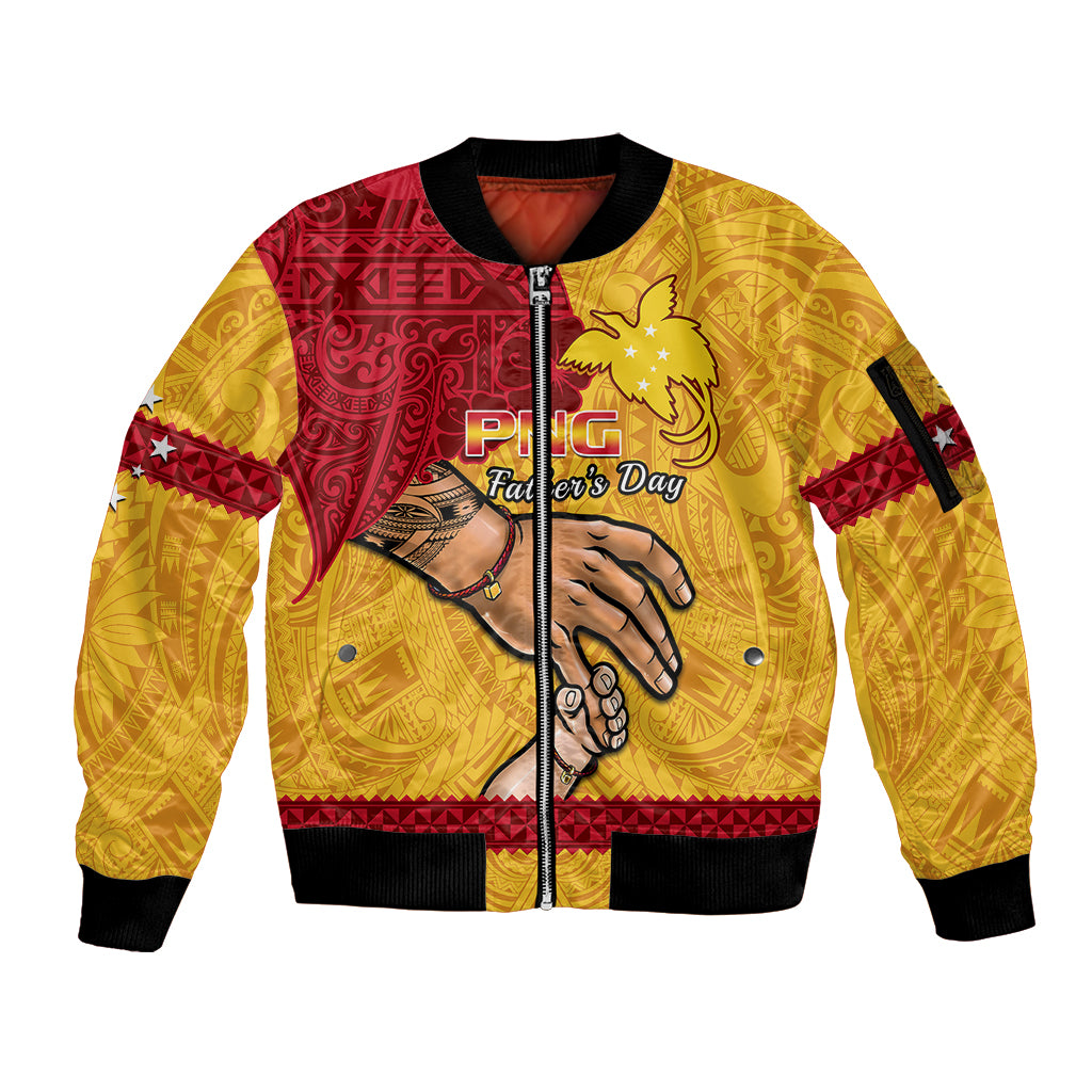 Personalised Father Day Papua New Guinea Sleeve Zip Bomber Jacket PNG I Love You Dad Yellow Version - Wonder Print Shop