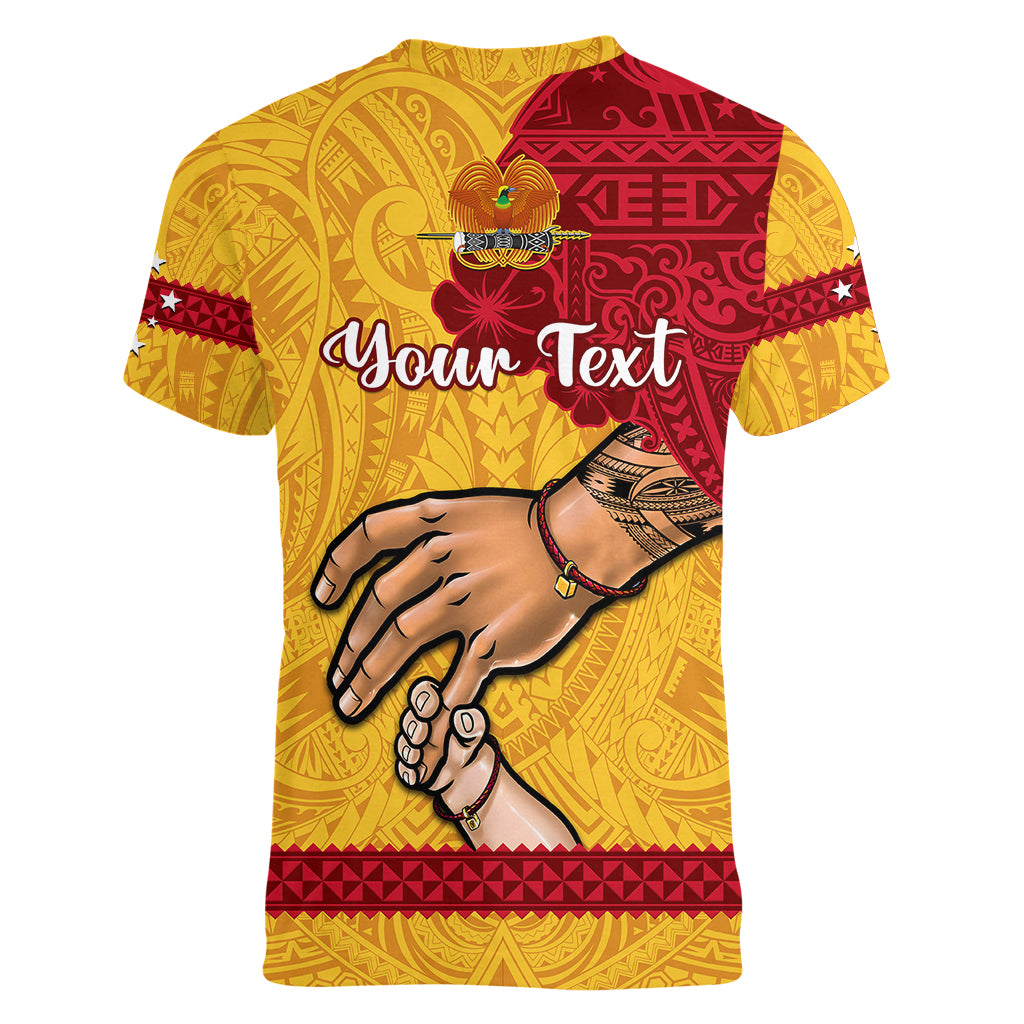 Personalised Father Day Papua New Guinea Women V Neck T Shirt PNG I Love You Dad Yellow Version - Wonder Print Shop