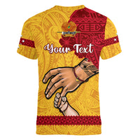 Personalised Father Day Papua New Guinea Women V Neck T Shirt PNG I Love You Dad Yellow Version - Wonder Print Shop