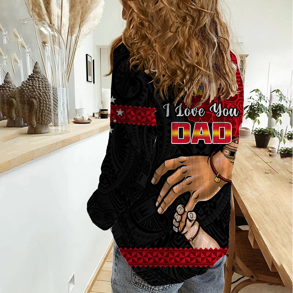 Polynesian Pride Father Day Papua New Guinea Women Casual Shirt PNG I Love You Dad Black Version - Wonder Print Shop