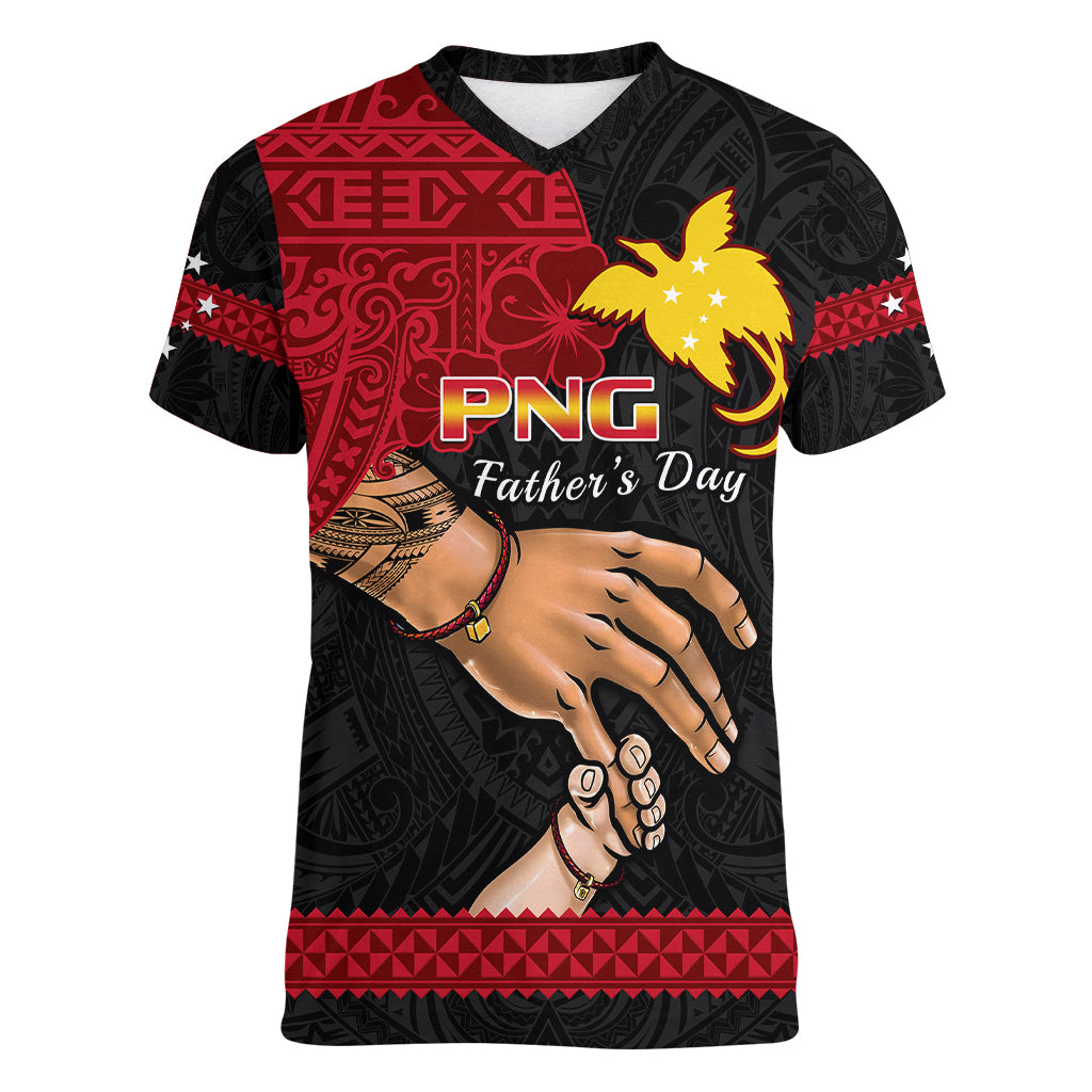Polynesian Pride Father Day Papua New Guinea Women V Neck T Shirt PNG I Love You Dad Black Version - Wonder Print Shop