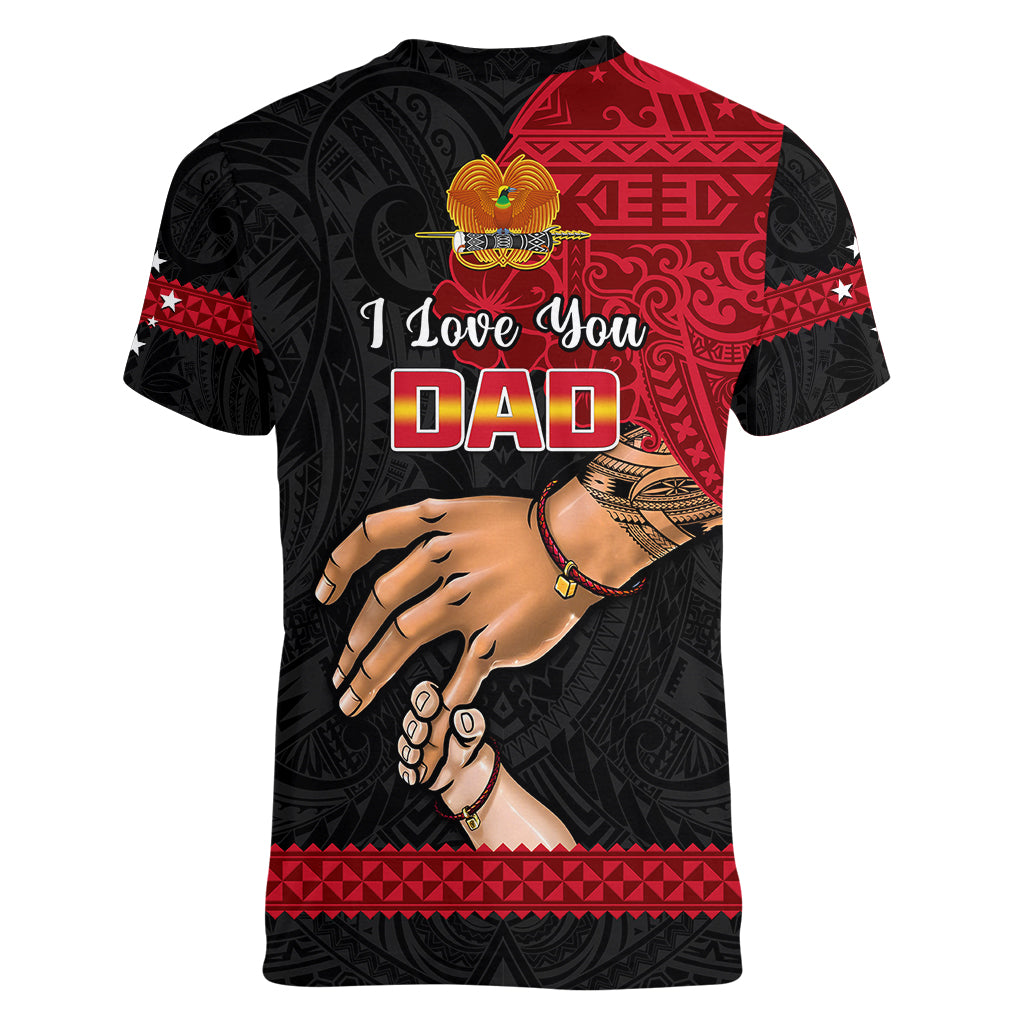 Polynesian Pride Father Day Papua New Guinea Women V Neck T Shirt PNG I Love You Dad Black Version - Wonder Print Shop