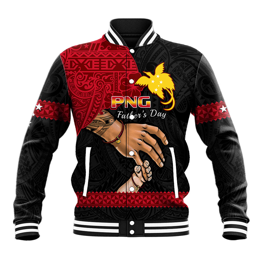 Personalised Father Day Papua New Guinea Baseball Jacket PNG I Love You Dad Black Version - Wonder Print Shop