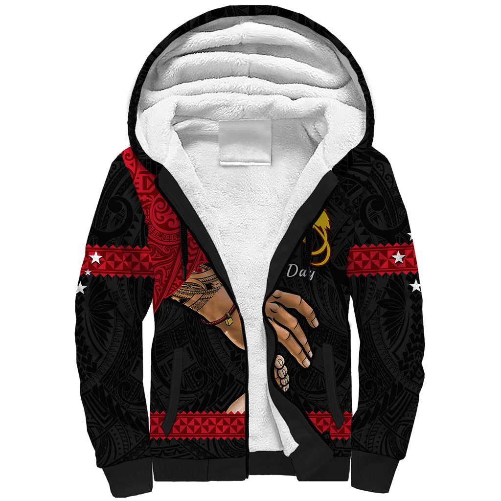 Personalised Father Day Papua New Guinea Sherpa Hoodie PNG I Love You Dad Black Version - Wonder Print Shop