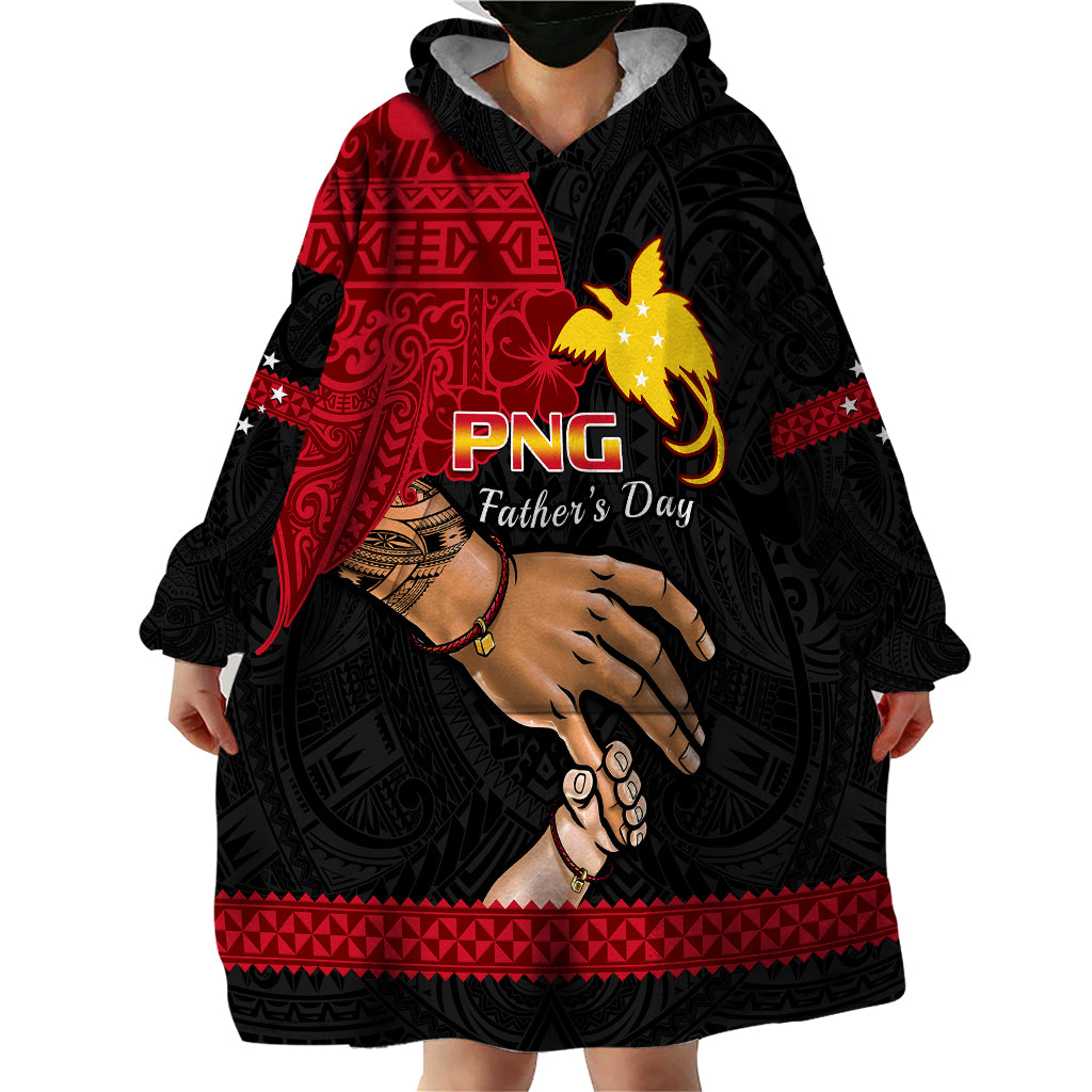 Personalised Father Day Papua New Guinea Wearable Blanket Hoodie PNG I Love You Dad Black Version - Wonder Print Shop