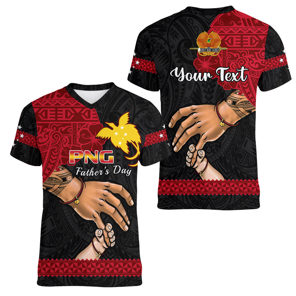 Personalised Father Day Papua New Guinea Women V Neck T Shirt PNG I Love You Dad Black Version - Wonder Print Shop