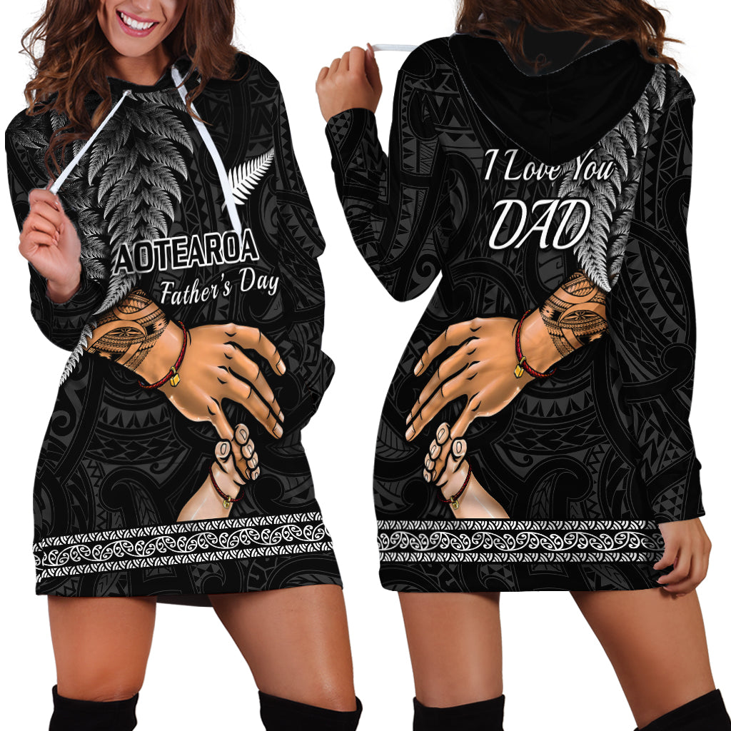 Polynesian Pride Father Day New Zealand Hoodie Dress Aotearoa Maori Fern I Love You Dad - Wonder Print Shop