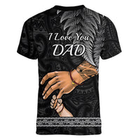 Polynesian Pride Father Day New Zealand Women V Neck T Shirt Aotearoa Maori Fern I Love You Dad - Wonder Print Shop