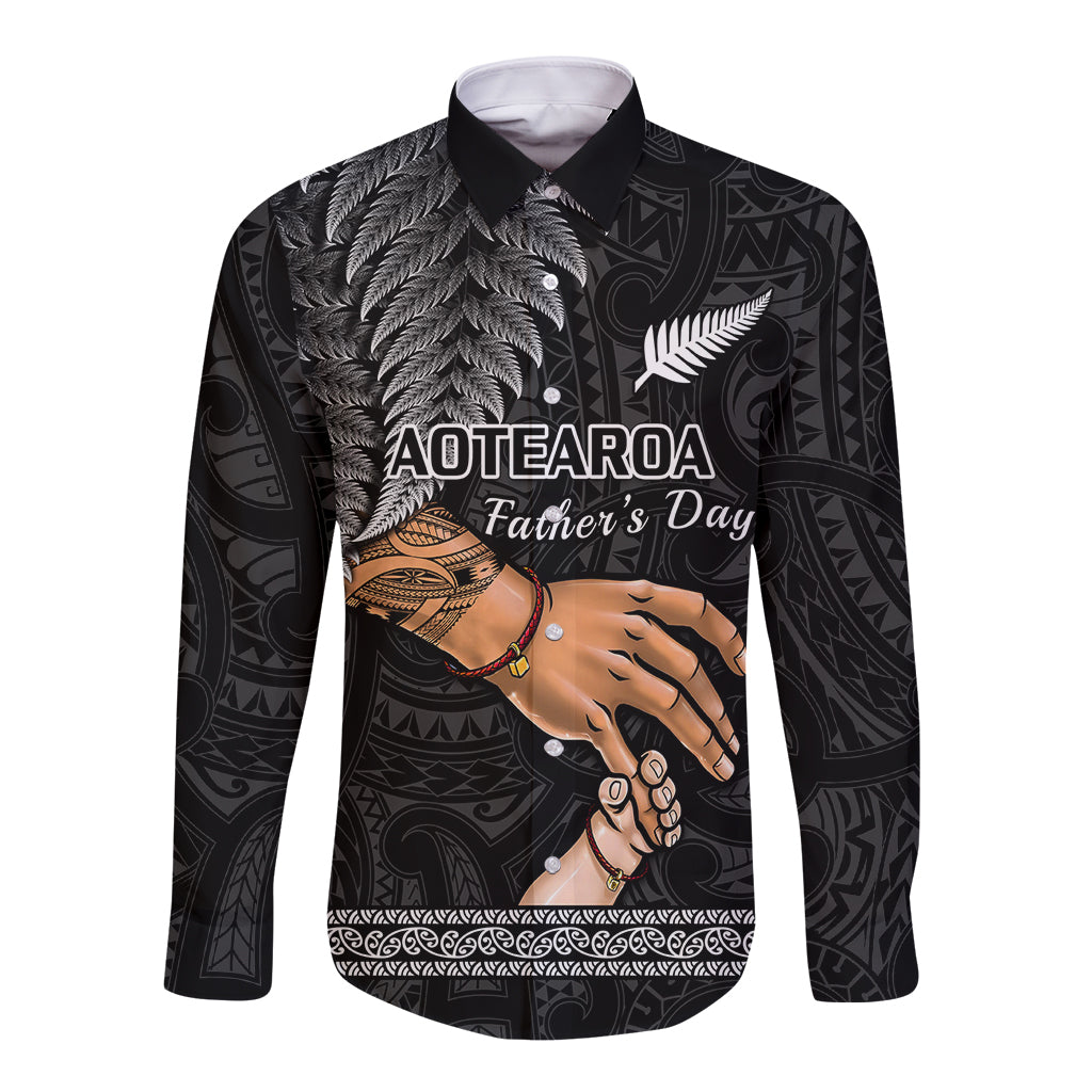 Personalised Father Day New Zealand Long Sleeve Button Shirt Aotearoa Maori Fern I Love You Dad - Wonder Print Shop