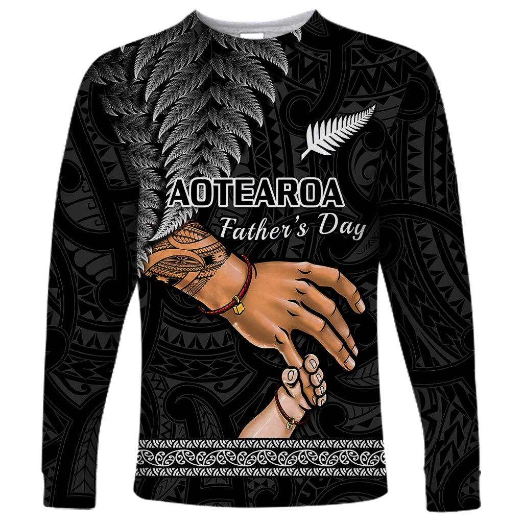 Personalised Father Day New Zealand Long Sleeve Shirt Aotearoa Maori Fern I Love You Dad - Wonder Print Shop