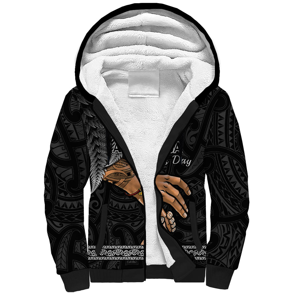 Personalised Father Day New Zealand Sherpa Hoodie Aotearoa Maori Fern I Love You Dad - Wonder Print Shop