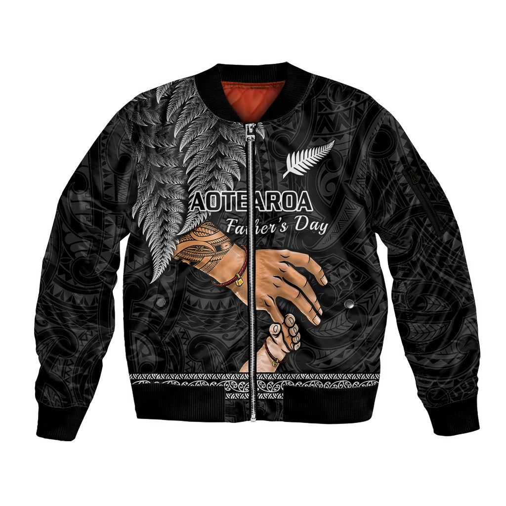 Personalised Father Day New Zealand Sleeve Zip Bomber Jacket Aotearoa Maori Fern I Love You Dad - Wonder Print Shop