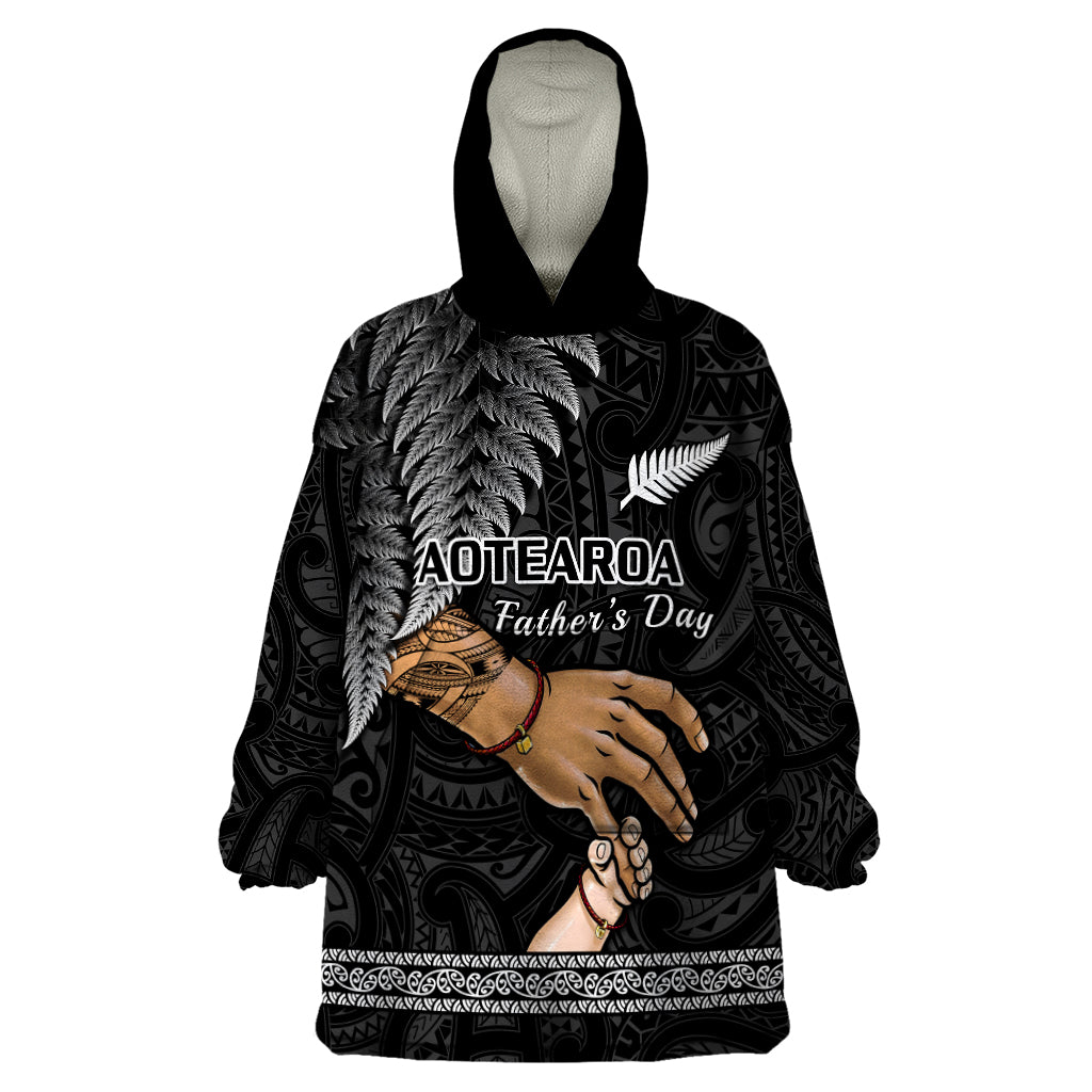 Personalised Father Day New Zealand Wearable Blanket Hoodie Aotearoa Maori Fern I Love You Dad - Wonder Print Shop