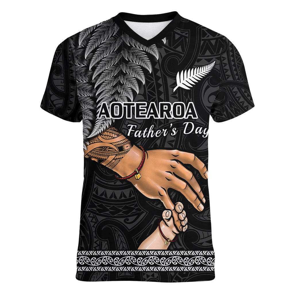 Personalised Father Day New Zealand Women V Neck T Shirt Aotearoa Maori Fern I Love You Dad - Wonder Print Shop