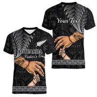 Personalised Father Day New Zealand Women V Neck T Shirt Aotearoa Maori Fern I Love You Dad - Wonder Print Shop