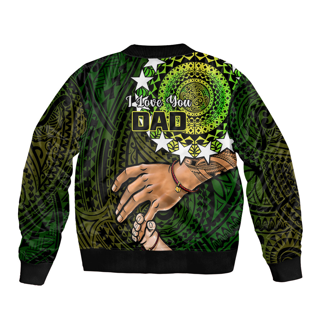 Polynesian Pride Father Day Cook Islands Sleeve Zip Bomber Jacket I Love You Dad Kuki Airani Turtle Pattern - Wonder Print Shop