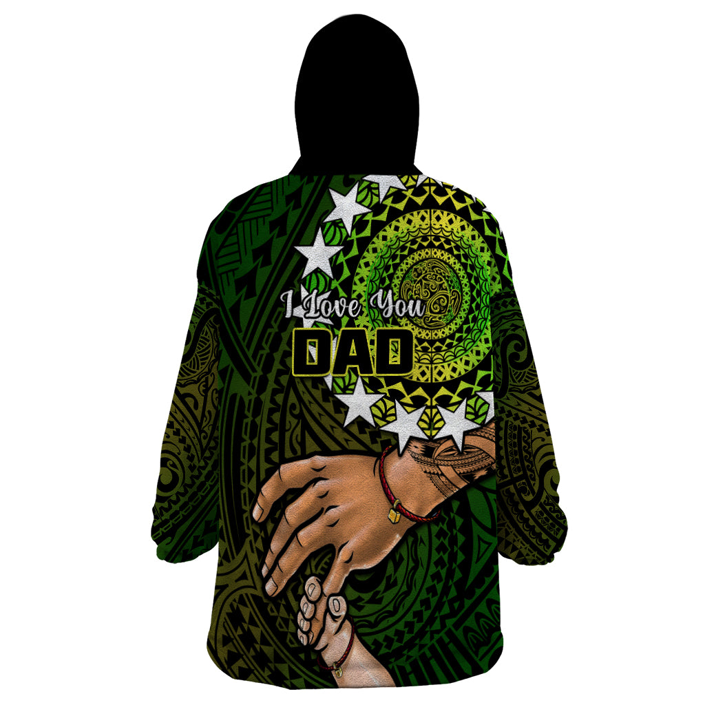 Polynesian Pride Father Day Cook Islands Wearable Blanket Hoodie I Love You Dad Kuki Airani Turtle Pattern - Wonder Print Shop