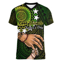 Polynesian Pride Father Day Cook Islands Women V Neck T Shirt I Love You Dad Kuki Airani Turtle Pattern - Wonder Print Shop