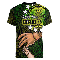 Polynesian Pride Father Day Cook Islands Women V Neck T Shirt I Love You Dad Kuki Airani Turtle Pattern - Wonder Print Shop