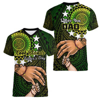 Polynesian Pride Father Day Cook Islands Women V Neck T Shirt I Love You Dad Kuki Airani Turtle Pattern - Wonder Print Shop