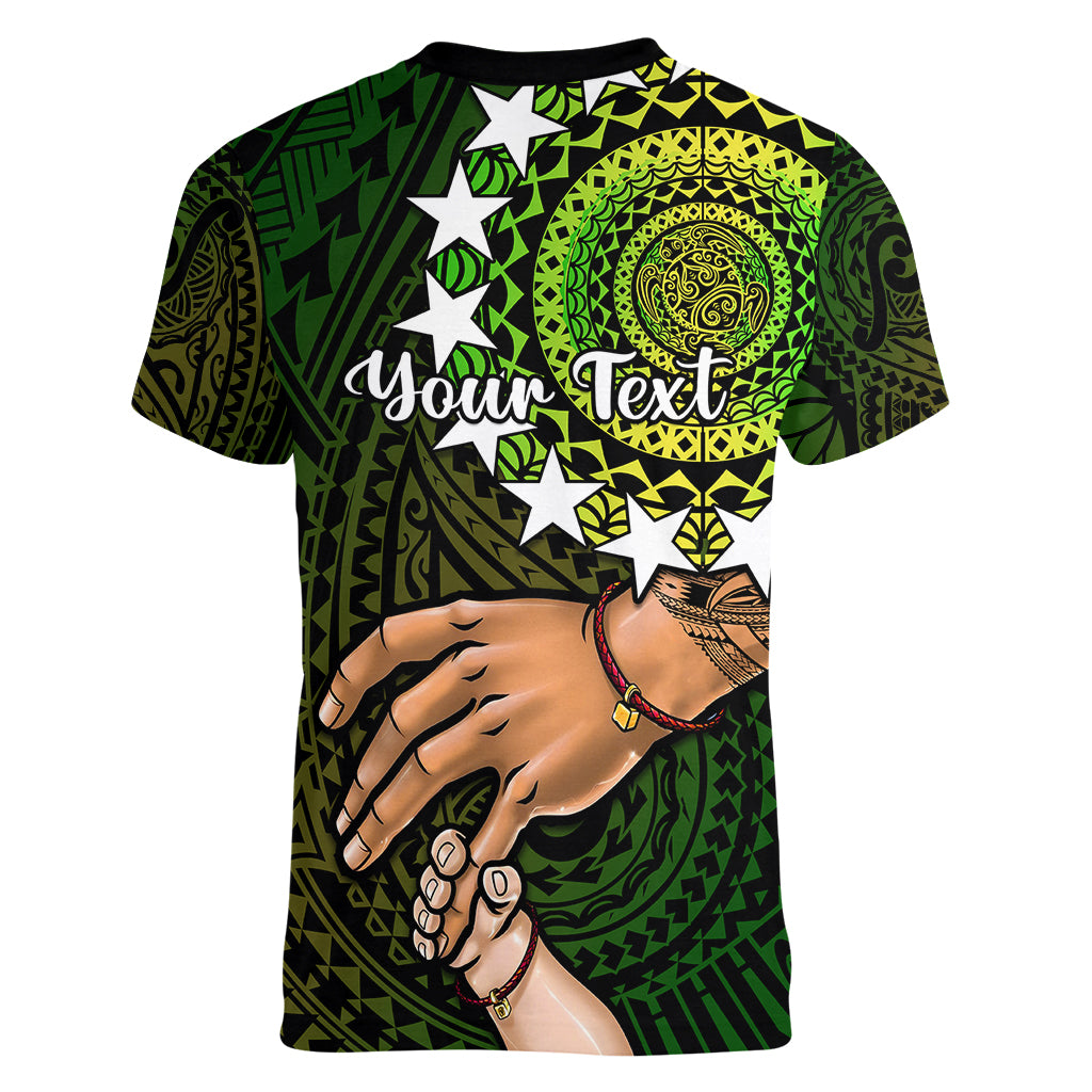 Personalised Father Day Cook Islands Women V Neck T Shirt I Love You Dad Kuki Airani Turtle Pattern - Wonder Print Shop