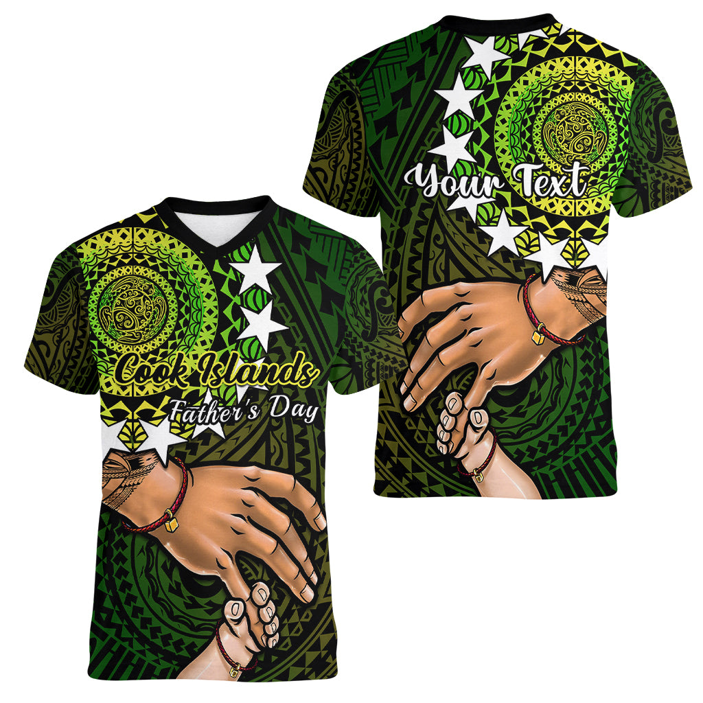 Personalised Father Day Cook Islands Women V Neck T Shirt I Love You Dad Kuki Airani Turtle Pattern - Wonder Print Shop
