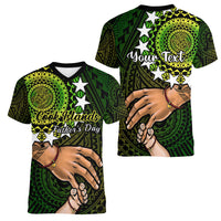 Personalised Father Day Cook Islands Women V Neck T Shirt I Love You Dad Kuki Airani Turtle Pattern - Wonder Print Shop