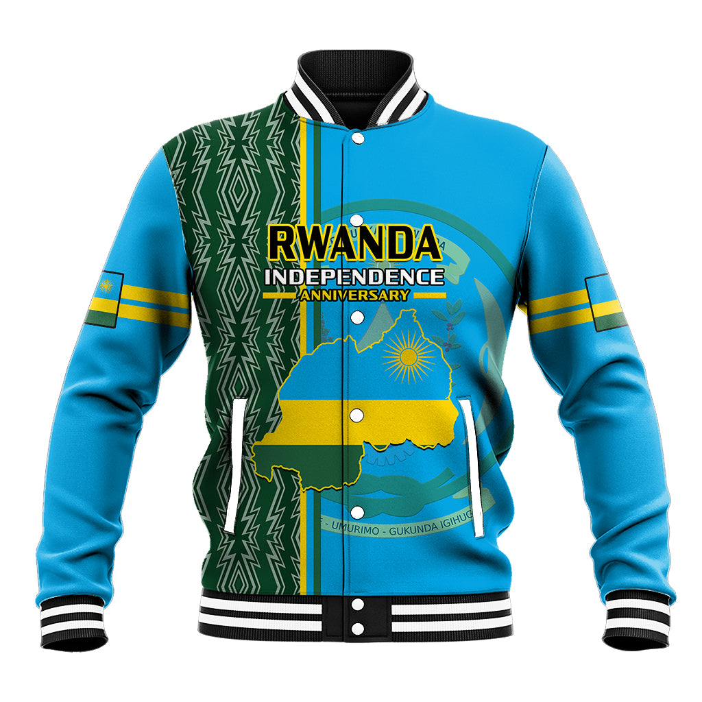 Personalised 1 July Independence Day Rwanda Baseball Jacket African Imigongo Happy 61st Anniversary - Wonder Print Shop