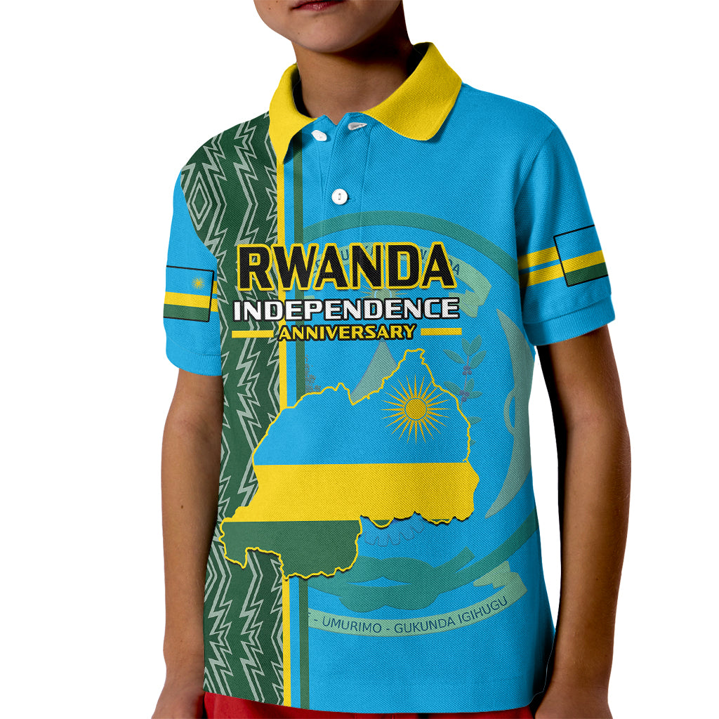 Personalised 1 July Independence Day Rwanda Kid Polo Shirt African Imigongo Happy 61st Anniversary - Wonder Print Shop