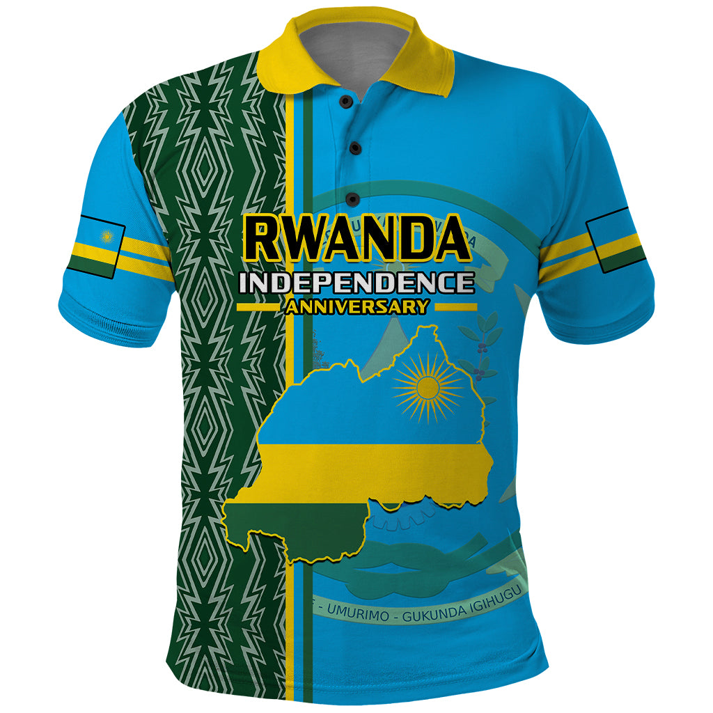 Personalised 1 July Independence Day Rwanda Polo Shirt African Imigongo Happy 61st Anniversary - Wonder Print Shop