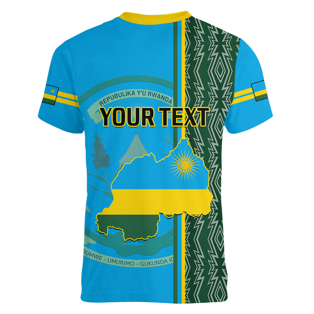 Personalised 1 July Independence Day Rwanda Women V Neck T Shirt African Imigongo Happy 61st Anniversary - Wonder Print Shop