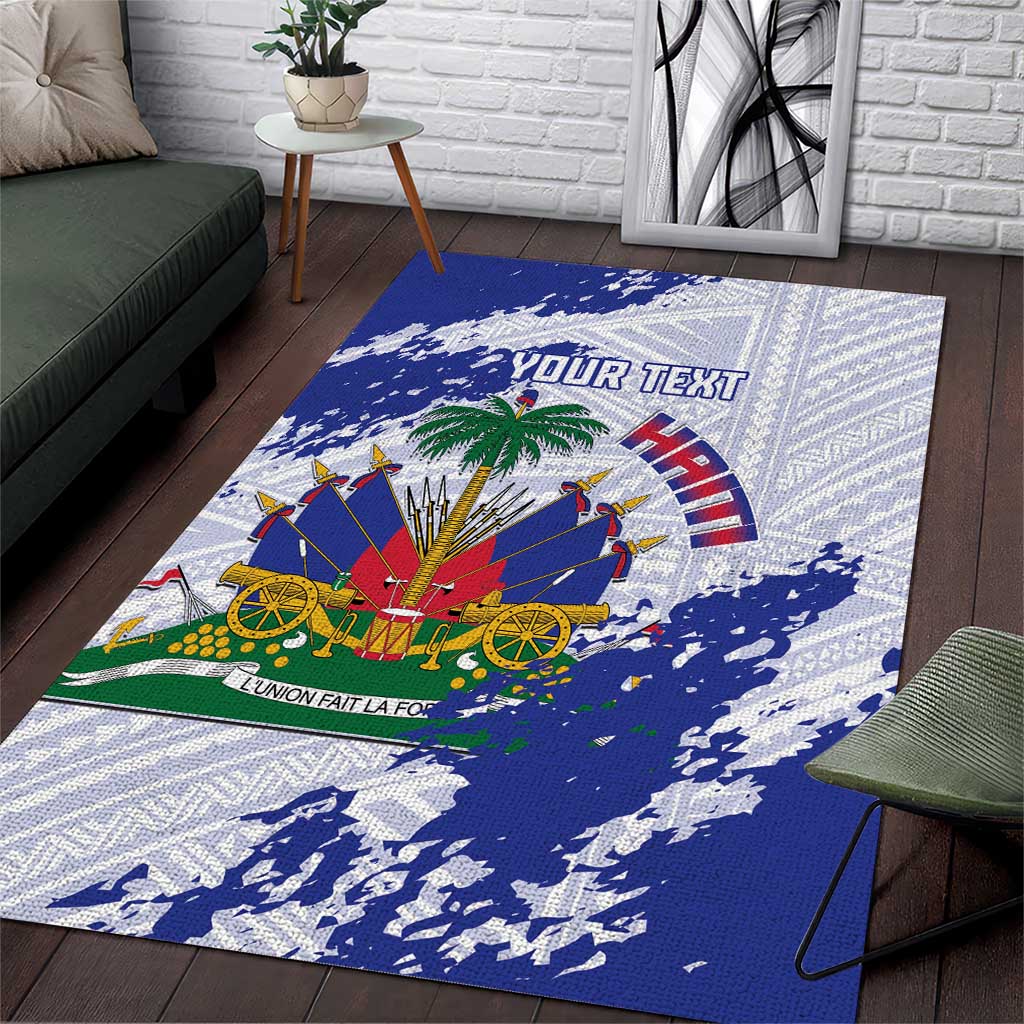 Custom Haiti Football Area Rug Les Grenadiers Blue Grunge Polynesian Tattoo - Wonder Print Shop