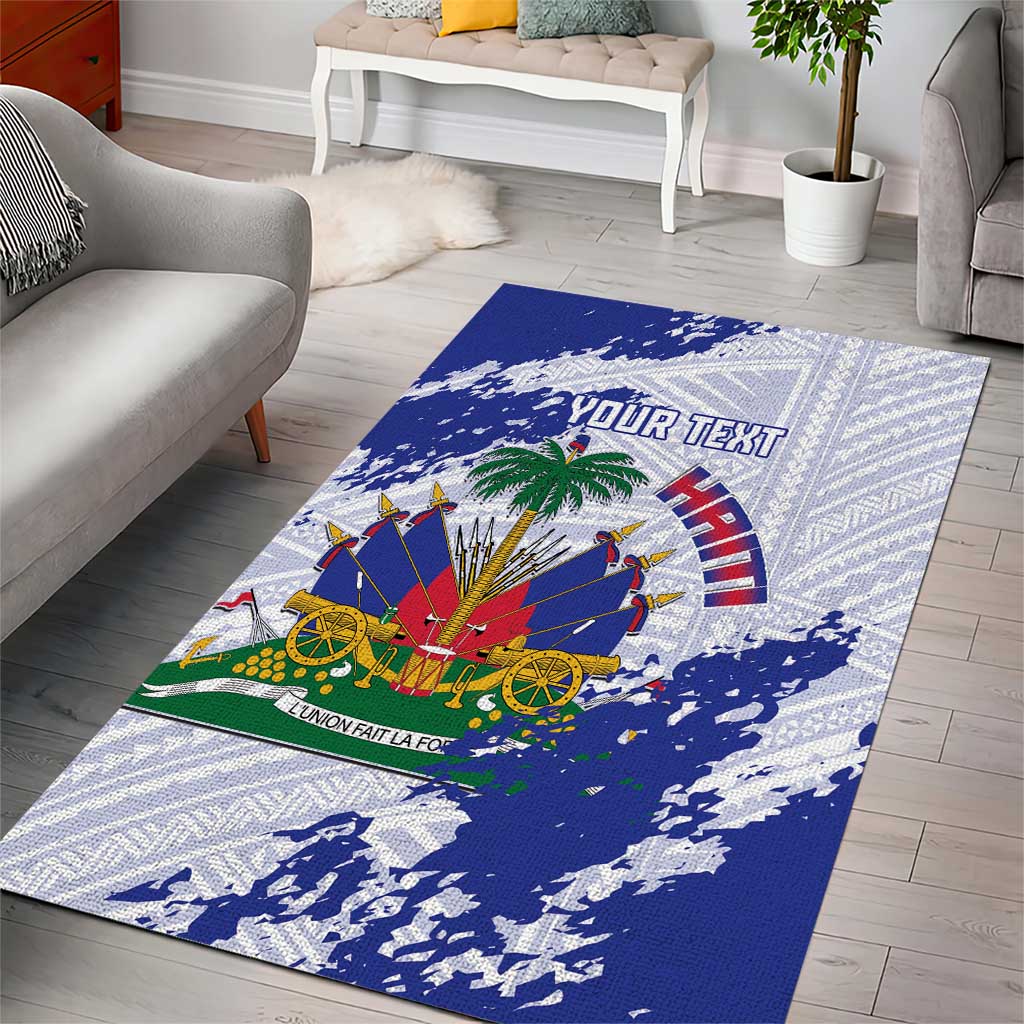 Custom Haiti Football Area Rug Les Grenadiers Blue Grunge Polynesian Tattoo - Wonder Print Shop