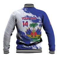 Custom Haiti Football Baseball Jacket Les Grenadiers Blue Grunge Polynesian Tattoo - Wonder Print Shop