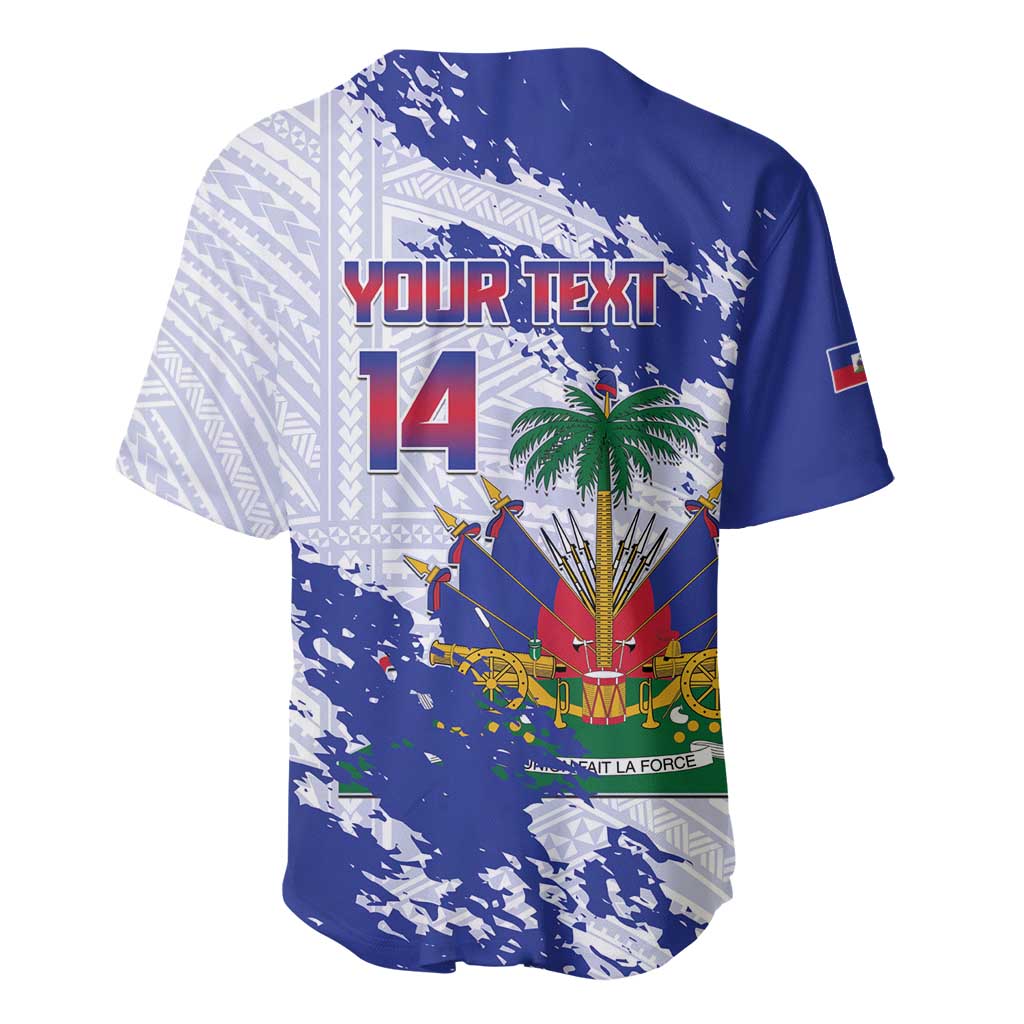Custom Haiti Football Baseball Jersey Les Grenadiers Blue Grunge Polynesian Tattoo - Wonder Print Shop