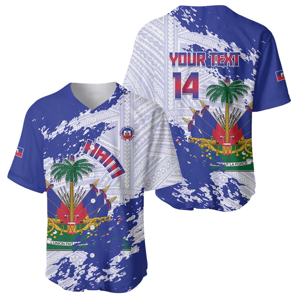 Custom Haiti Football Baseball Jersey Les Grenadiers Blue Grunge Polynesian Tattoo - Wonder Print Shop