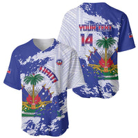 Custom Haiti Football Baseball Jersey Les Grenadiers Blue Grunge Polynesian Tattoo - Wonder Print Shop