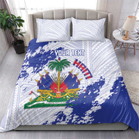 Custom Haiti Football Bedding Set Les Grenadiers Blue Grunge Polynesian Tattoo - Wonder Print Shop