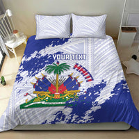 Custom Haiti Football Bedding Set Les Grenadiers Blue Grunge Polynesian Tattoo - Wonder Print Shop