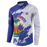 Custom Haiti Football Button Sweatshirt Les Grenadiers Blue Grunge Polynesian Tattoo - Wonder Print Shop