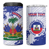 Custom Haiti Football 4 in 1 Can Cooler Tumbler Les Grenadiers Blue Grunge Polynesian Tattoo - Wonder Print Shop