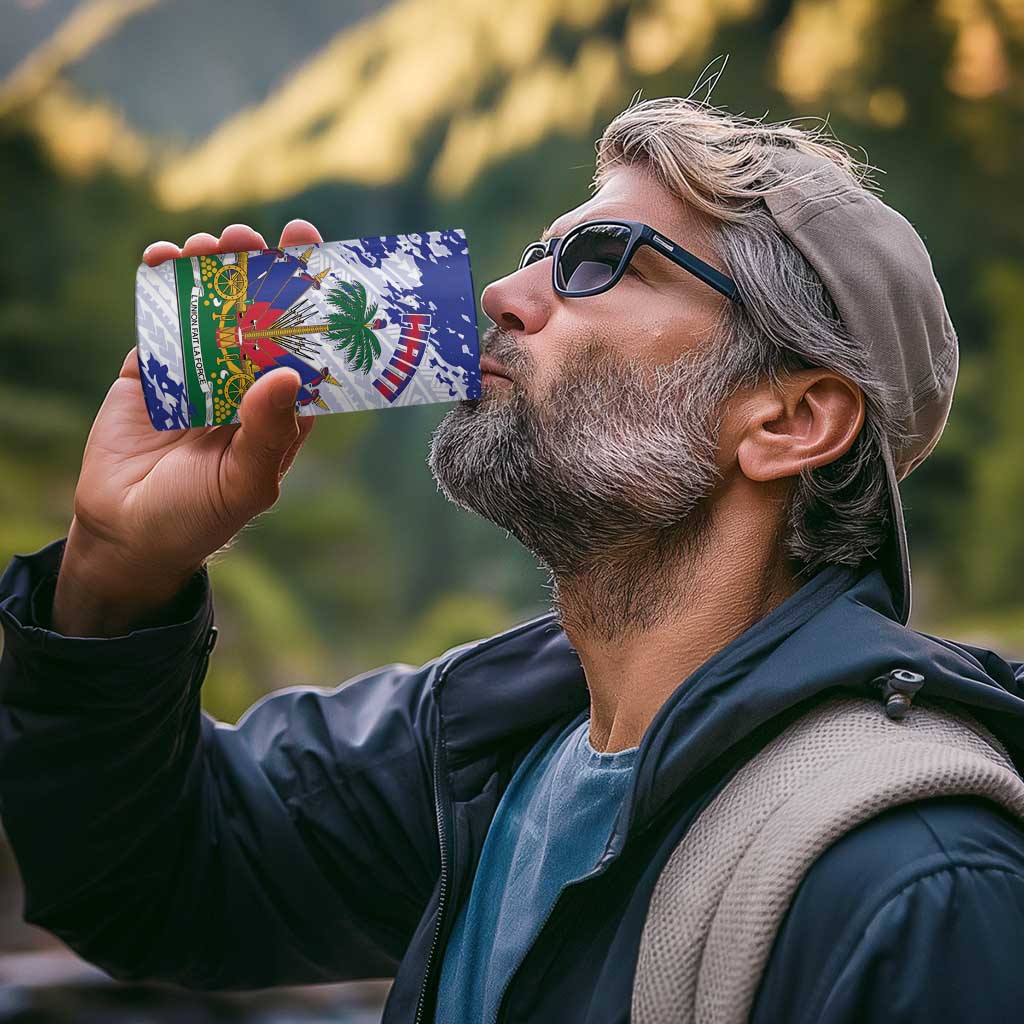 Custom Haiti Football 4 in 1 Can Cooler Tumbler Les Grenadiers Blue Grunge Polynesian Tattoo - Wonder Print Shop