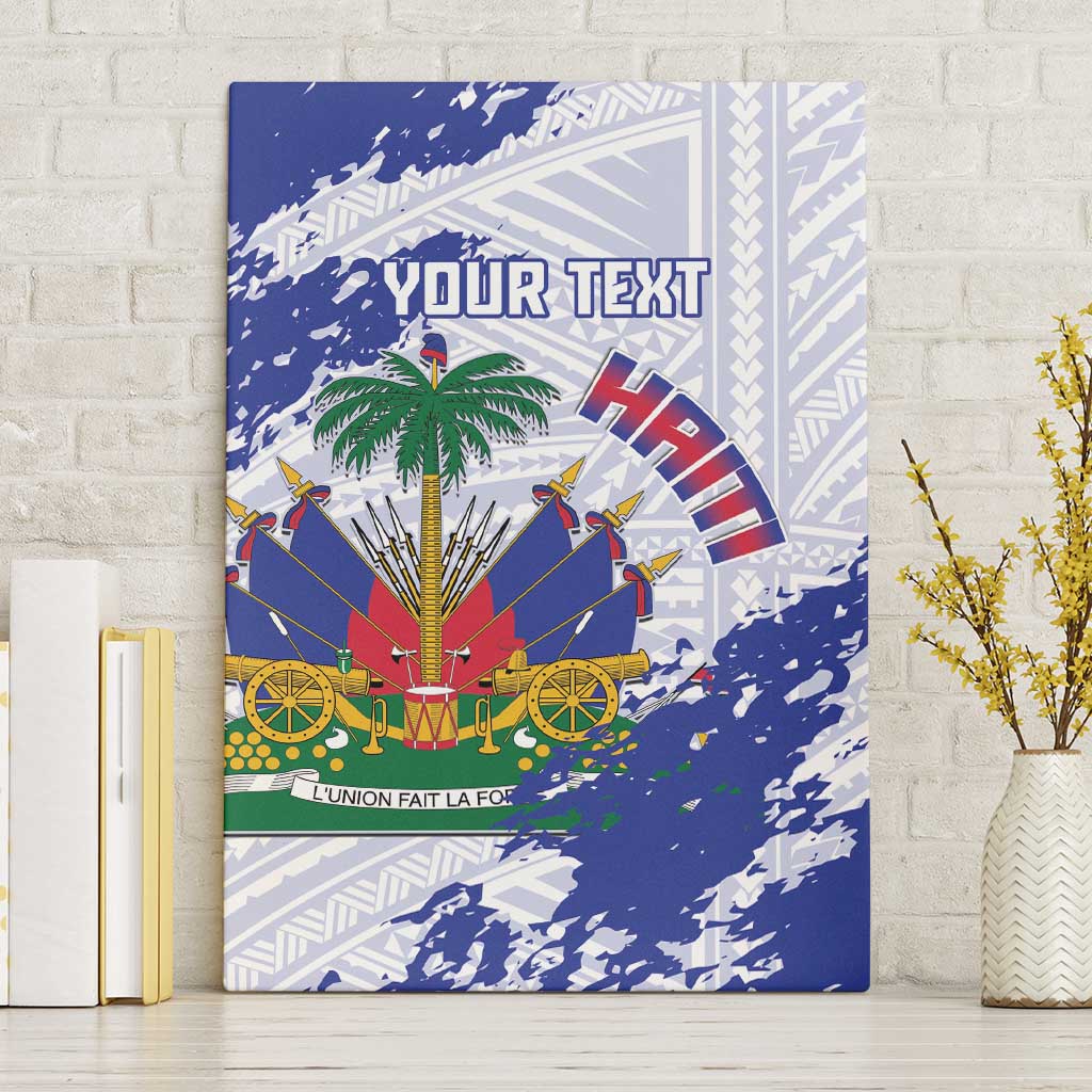 Custom Haiti Football Canvas Wall Art Les Grenadiers Blue Grunge Polynesian Tattoo - Wonder Print Shop