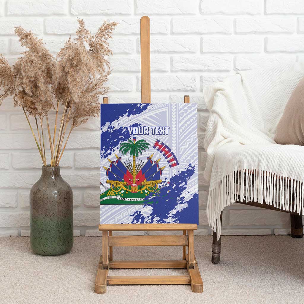 Custom Haiti Football Canvas Wall Art Les Grenadiers Blue Grunge Polynesian Tattoo - Wonder Print Shop