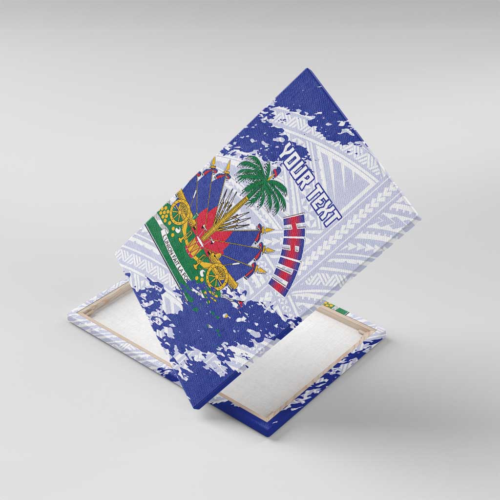 Custom Haiti Football Canvas Wall Art Les Grenadiers Blue Grunge Polynesian Tattoo - Wonder Print Shop