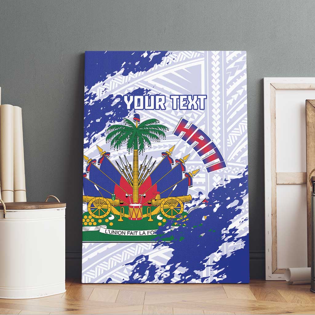 Custom Haiti Football Canvas Wall Art Les Grenadiers Blue Grunge Polynesian Tattoo - Wonder Print Shop
