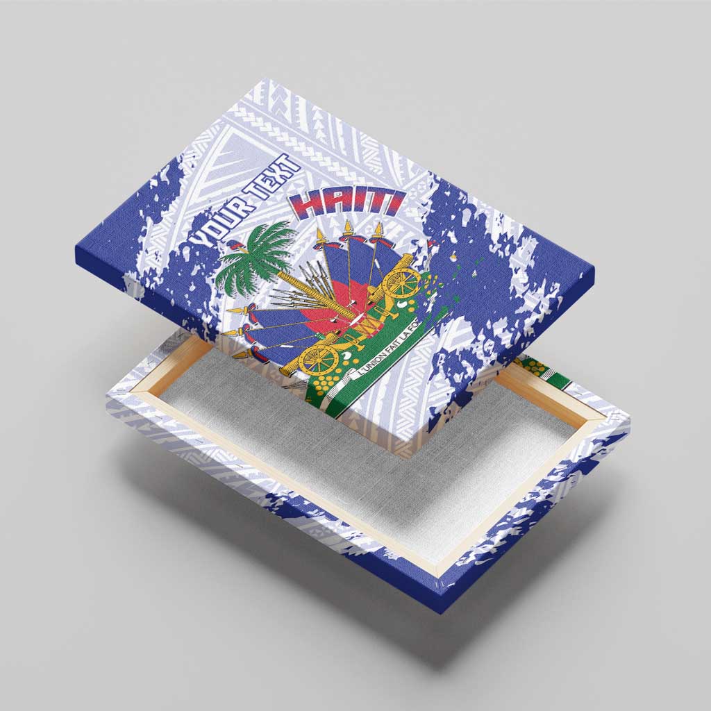 Custom Haiti Football Canvas Wall Art Les Grenadiers Blue Grunge Polynesian Tattoo - Wonder Print Shop