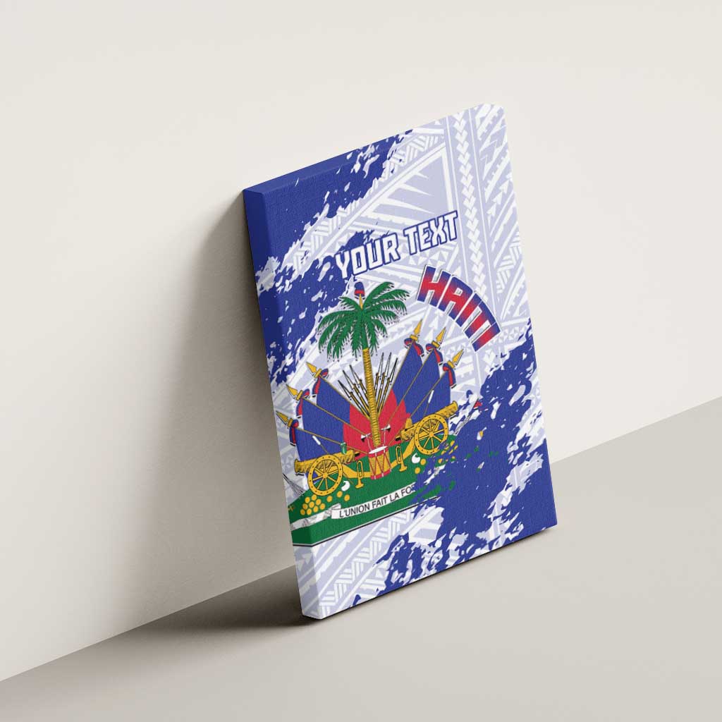 Custom Haiti Football Canvas Wall Art Les Grenadiers Blue Grunge Polynesian Tattoo - Wonder Print Shop