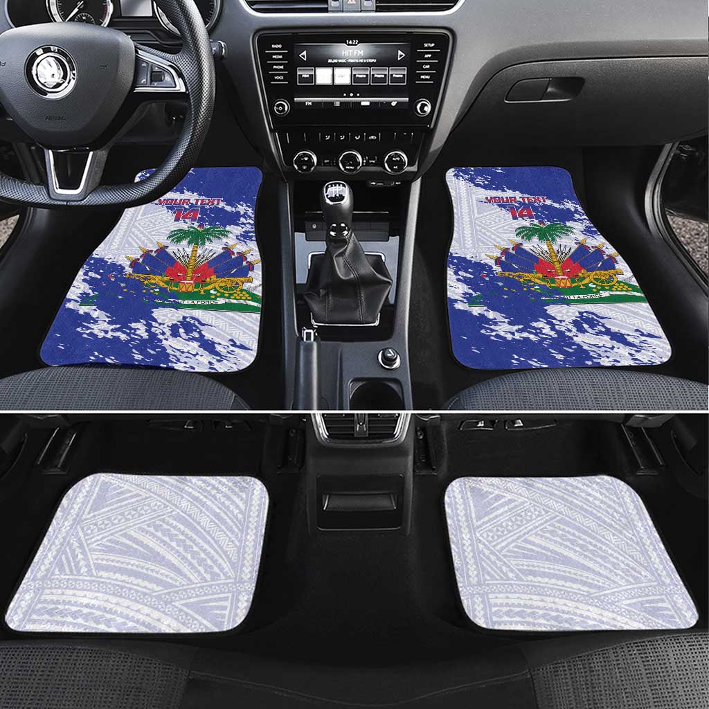 Custom Haiti Football Car Mats Les Grenadiers Blue Grunge Polynesian Tattoo - Wonder Print Shop